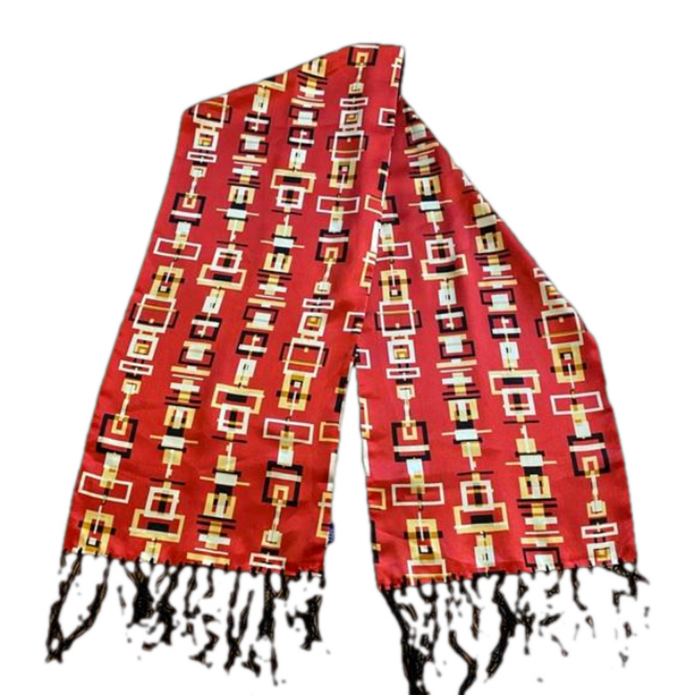 Tabi scarf with beaded fringe and Geometric Design Pattern